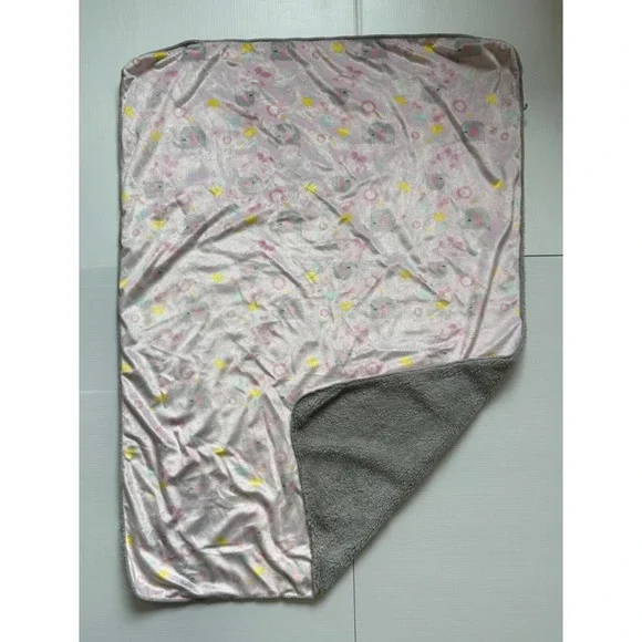 Chick Pea Pink Gray Elephant Butterfly Flowers Sherpa Kids Baby Lovey Blanket - Picture 5 of 11